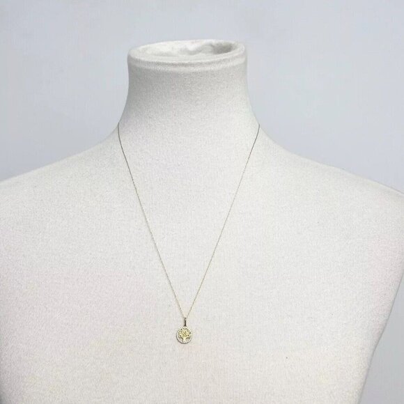 14K YELLOW GOLD TREE OF LIFE PENDANT NECKLACE WITH CUBIC ZIRCONIA
